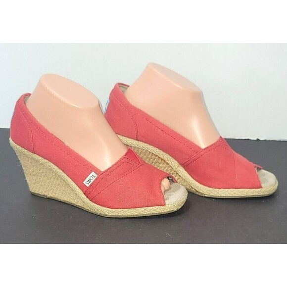 Tom's Shoes - Tom's Red Canvas Wedge Espadrille - Size 9